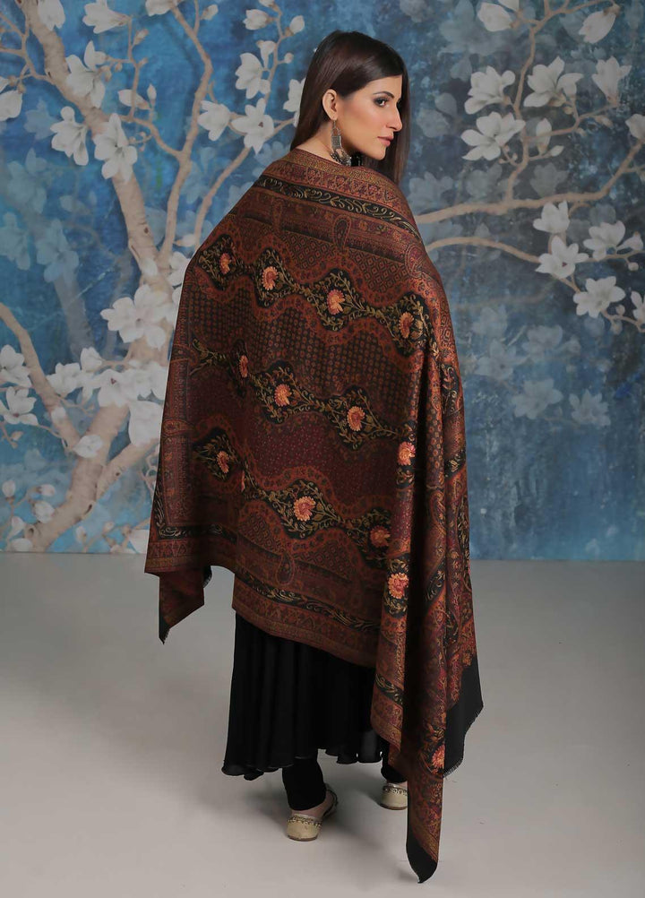 Sanaulla Exclusive Range Embroidered Pashmina  Shawl MIR-25 Black 7 - Pashmina Shawls