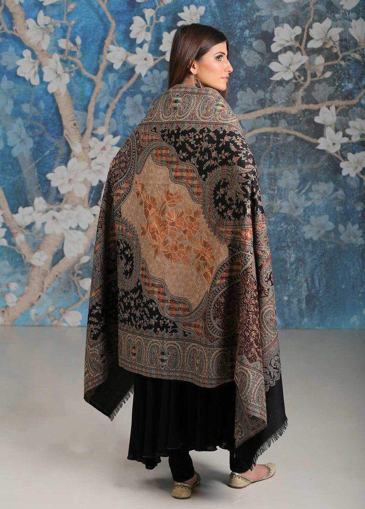 Sanaulla Exclusive Range Embroidered Pashmina  Shawl MIR-25 Blue 3 - Pashmina Shawls