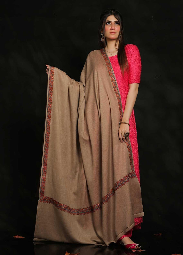 Sanaulla Exclusive Range Embroidered Pashmina  Shawl MIR-29 Brown 1 - Pashmina Shawls