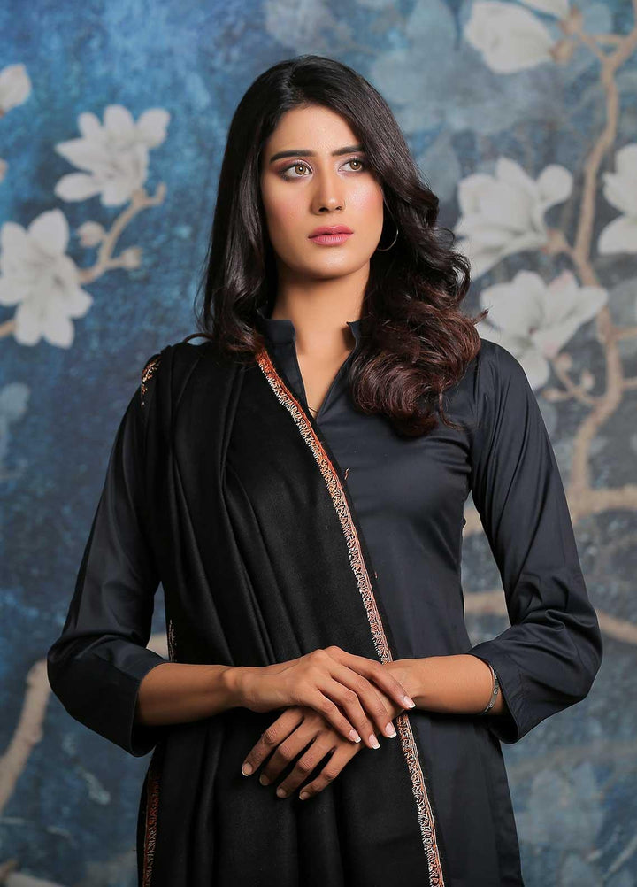 Sanaulla Exclusive Range  Pashmina  Shawl SU21PP MIR-32 Black - Pure Pashmina Shawls