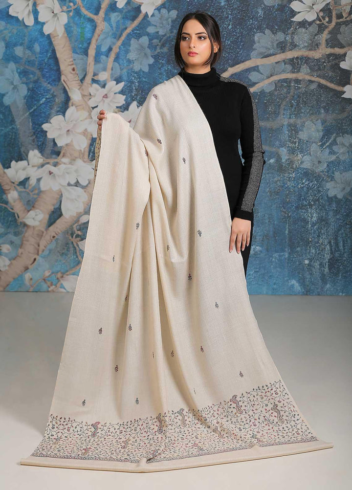 Sanaulla Exclusive Range Embroidered Pashmina  Shawl SU21PP MIR-35 Fawn 2 - Pure Pashmina Shawls