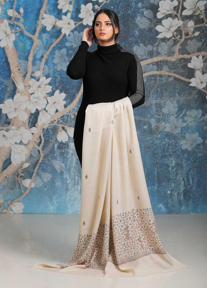 Sanaulla Exclusive Range Embroidered Pashmina  Shawl SU21PP MIR-35 Fawn 2 - Pure Pashmina Shawls