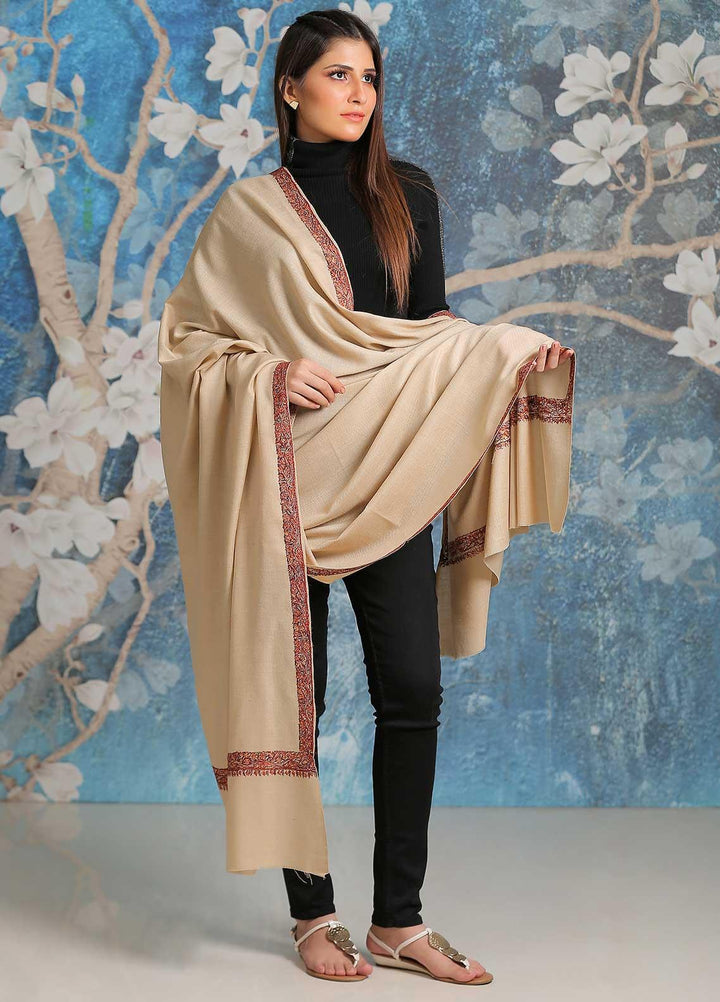 Sanaulla Exclusive Range  Pashmina  Shawl SU21PP MIR-39 Fawn 1 - Pure Pashmina Shawls