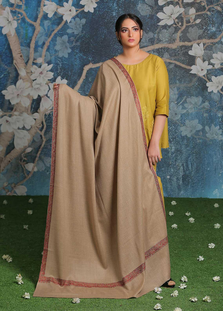 Sanaulla Exclusive Range Embroidered Pashmina  Shawl MIR-39 Fawn 2 - Pashmina Shawls