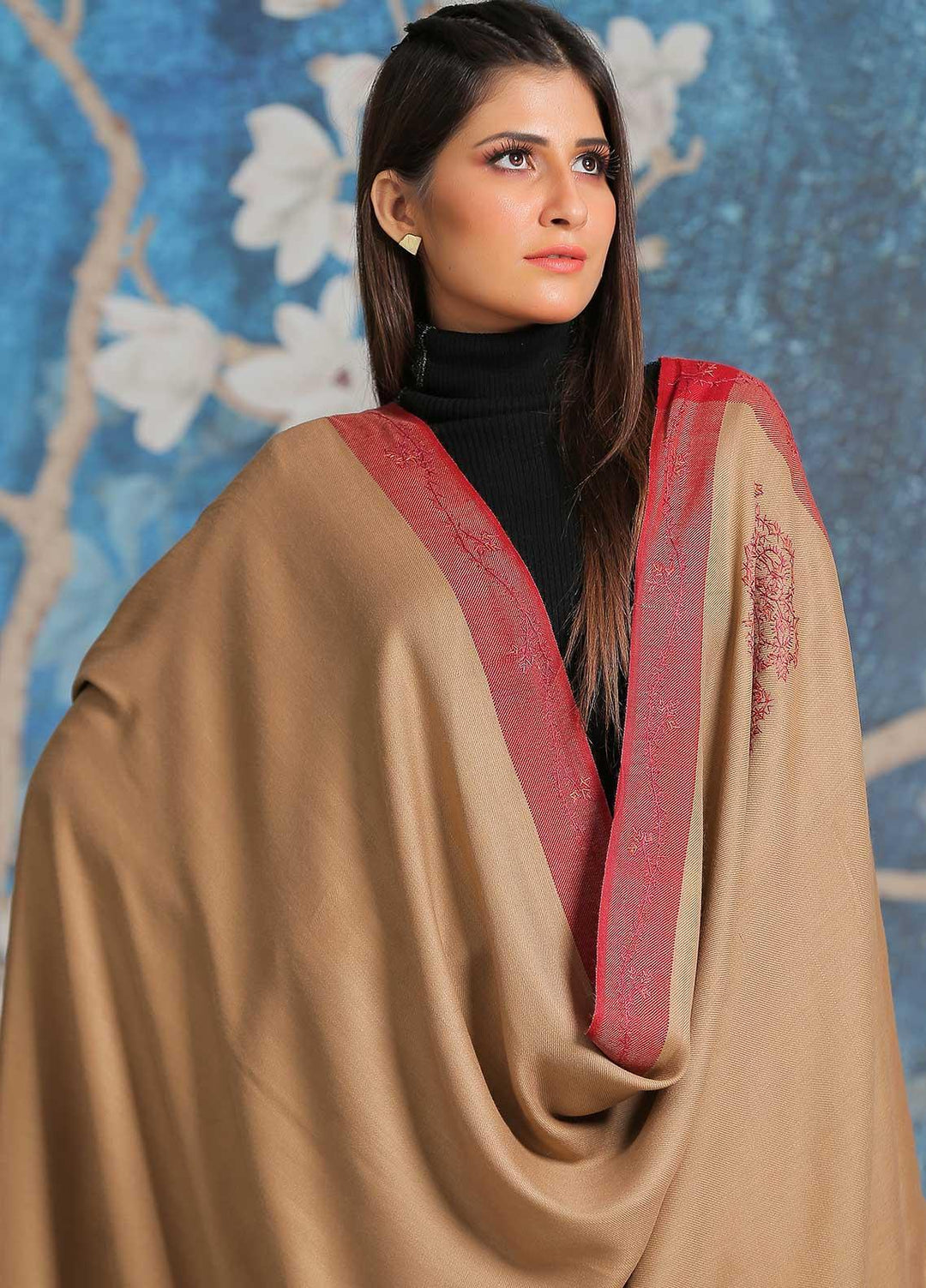 Sanaulla Exclusive Range  Pashmina  Shawl SU21PP MIR-42 Brown 2 - Pure Pashmina Shawls