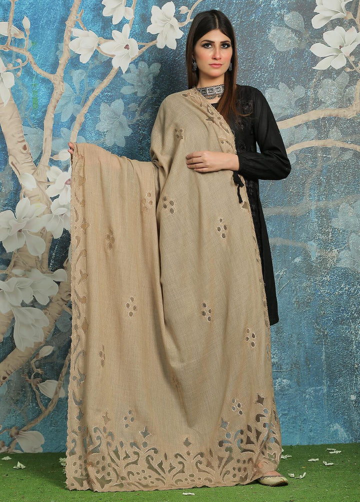 Sanaulla Exclusive Range Embroidered Pashmina  Shawl MIR-577 Fawn - Pashmina Shawls