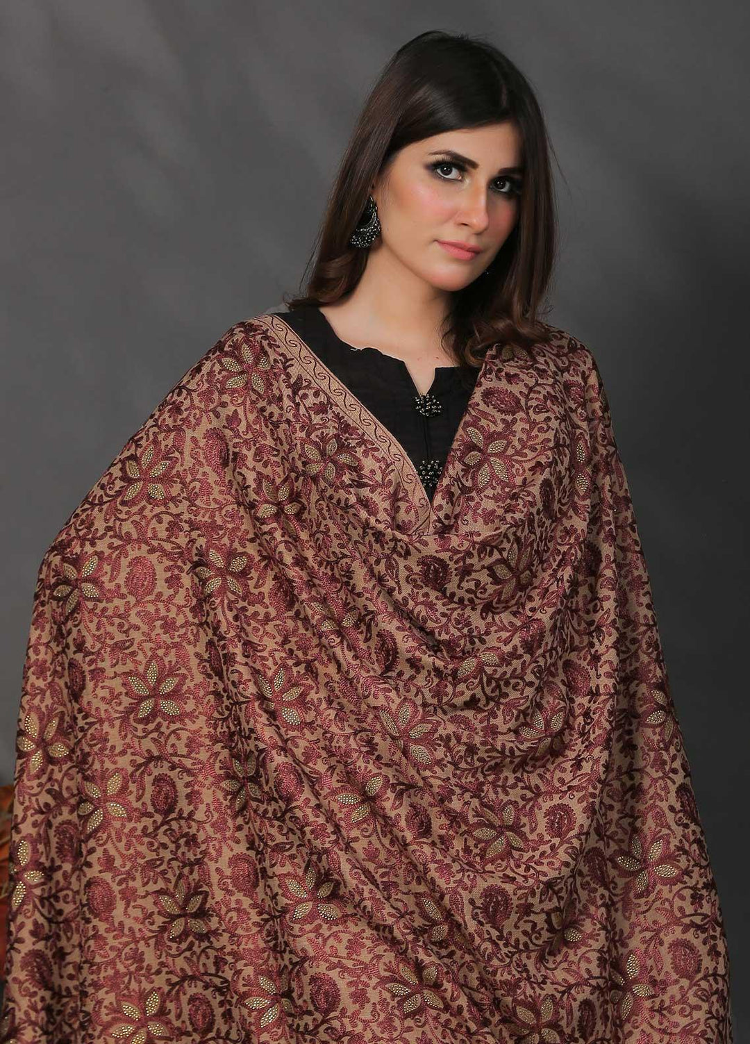 Sanaulla Exclusive Range Pashmina Shawl SU21PP AKP-24 Brown-1 Pure Pashmina Shawls