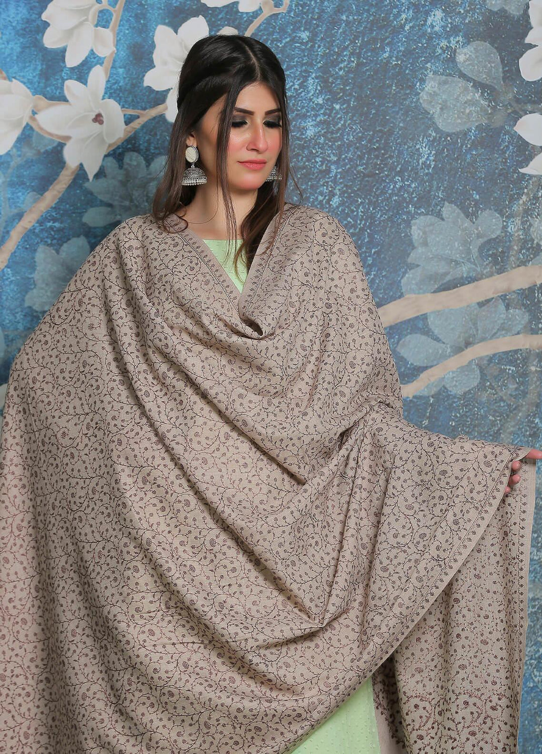 Sanaulla Exclusive Range Pashmina Shawl SU21PP AKP-01 Grey Pure Pashmina Shawls