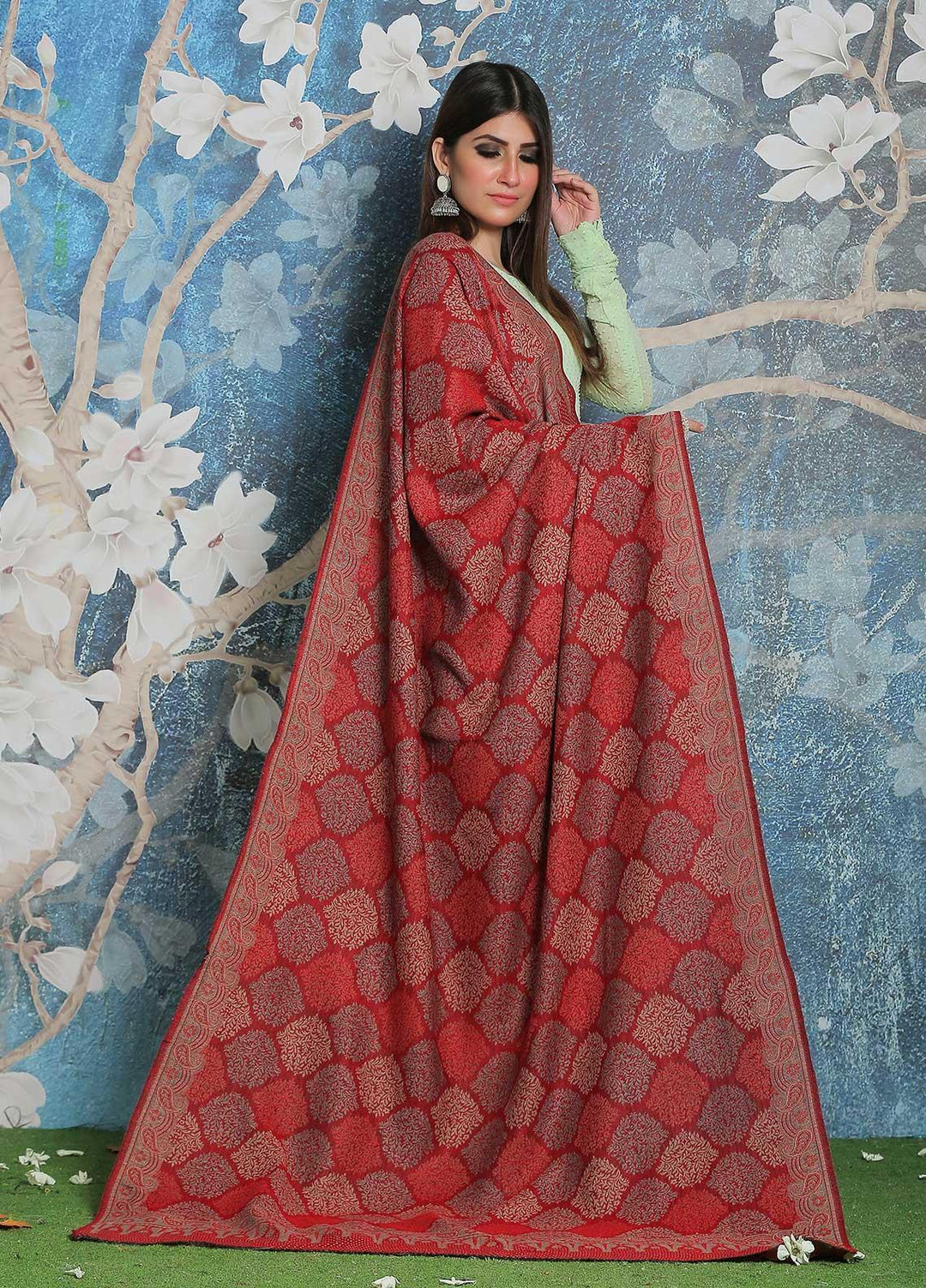 Sanaulla Exclusive Range Pashmina Shawl SU21PP AKP-50 Red Pure Pashmina Shawls
