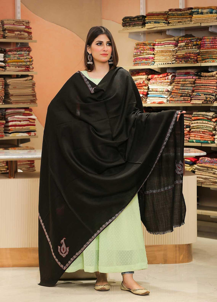 Sanaulla Exclusive Range Pashmina Shawl SU21PP AKP-05 Black-1 Pure Pashmina Shawls