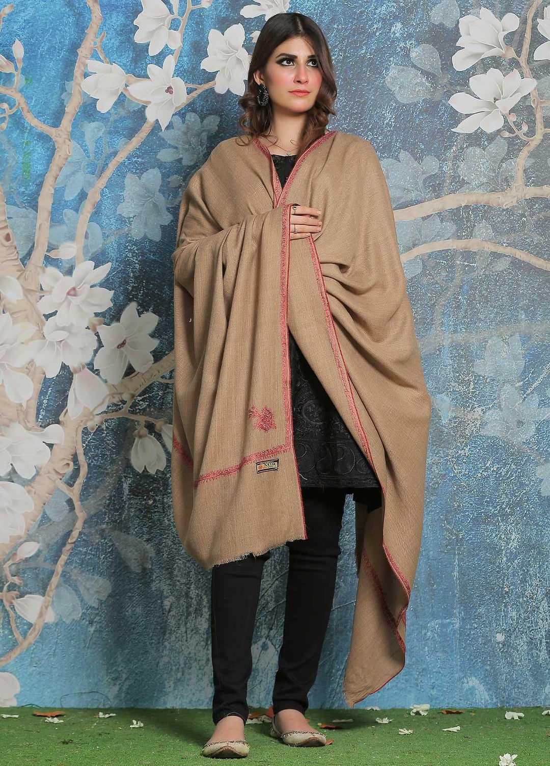 Sanaulla Exclusive Range Pashmina Shawl SU21PP MIR-32 Fawn 1 Pure Pashmina Shawls
