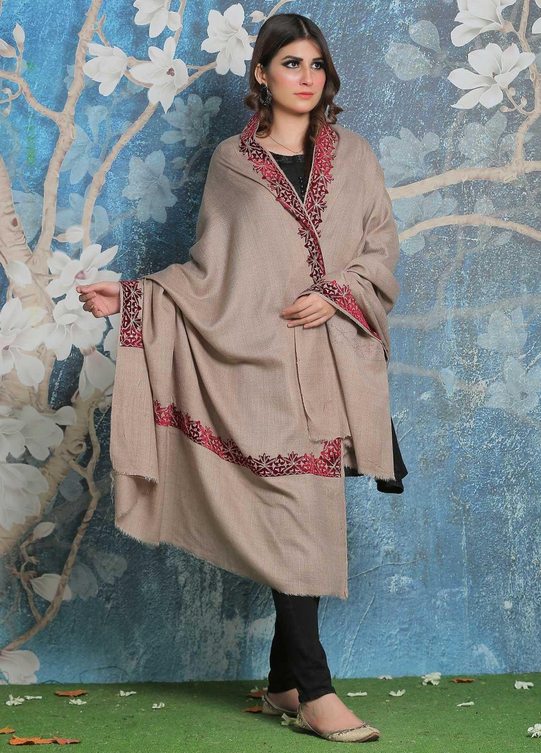 Sanaulla Exclusive Range Pashmina Shawl SU21PP AKP-40 Brown-1 Pure Pashmina Shawls