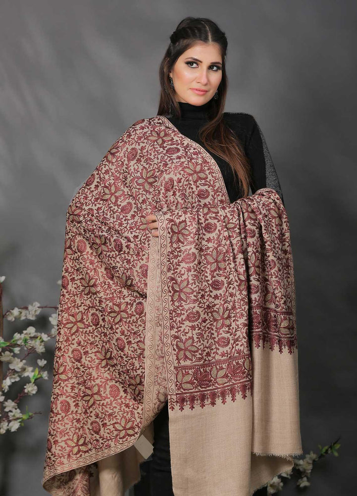 Sanaulla Exclusive Range Pashmina Shawl SU21PP AKP-24 Brown-4 Pure Pashmina Shawls