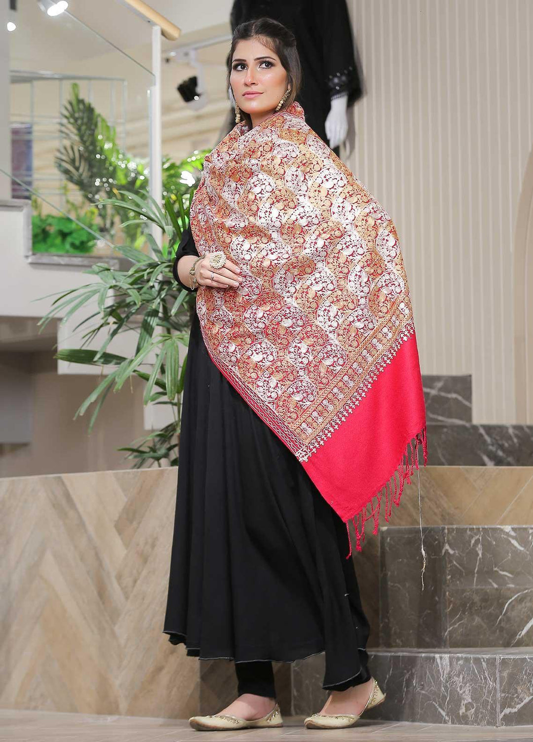Sanaulla Exclusive Range Pashmina Shawl SU21PP MIR-24 Red 1 Pure Pashmina Shawls