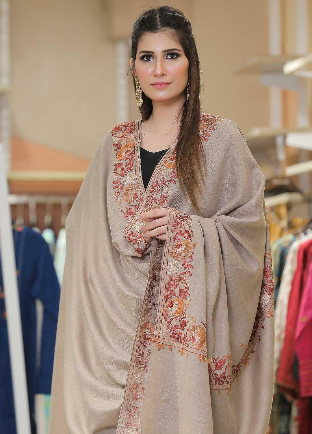 Sanaulla Exclusive Range Pashmina Shawl SU21PP AKP-12 Fawn-3 Pure Pashmina Shawls