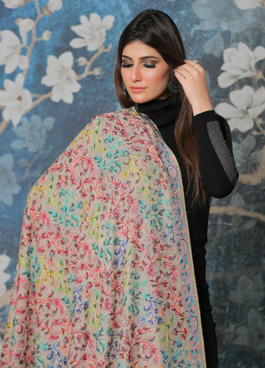 Sanaulla Exclusive Range Pashmina Shawl SU21PP MIR-659-Multi2 Pure Pashmina Shawls