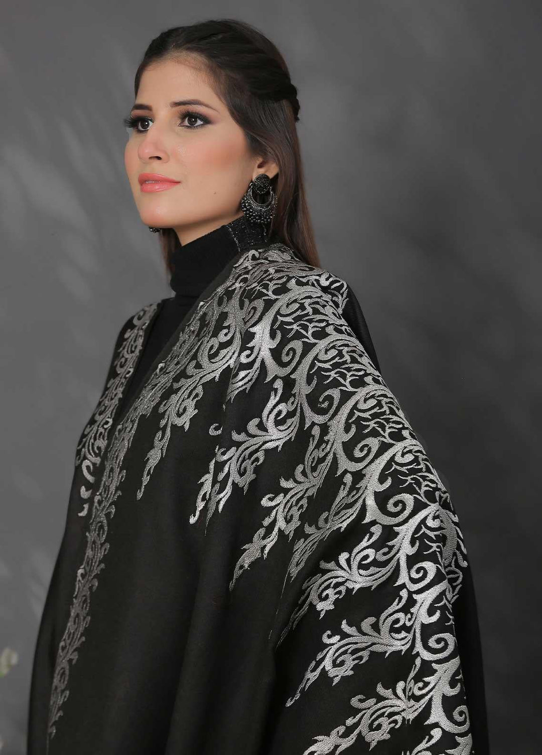 Sanaulla Exclusive Range Pashmina Shawl SU21PP AKP-20 Black Pure Pashmina Shawls