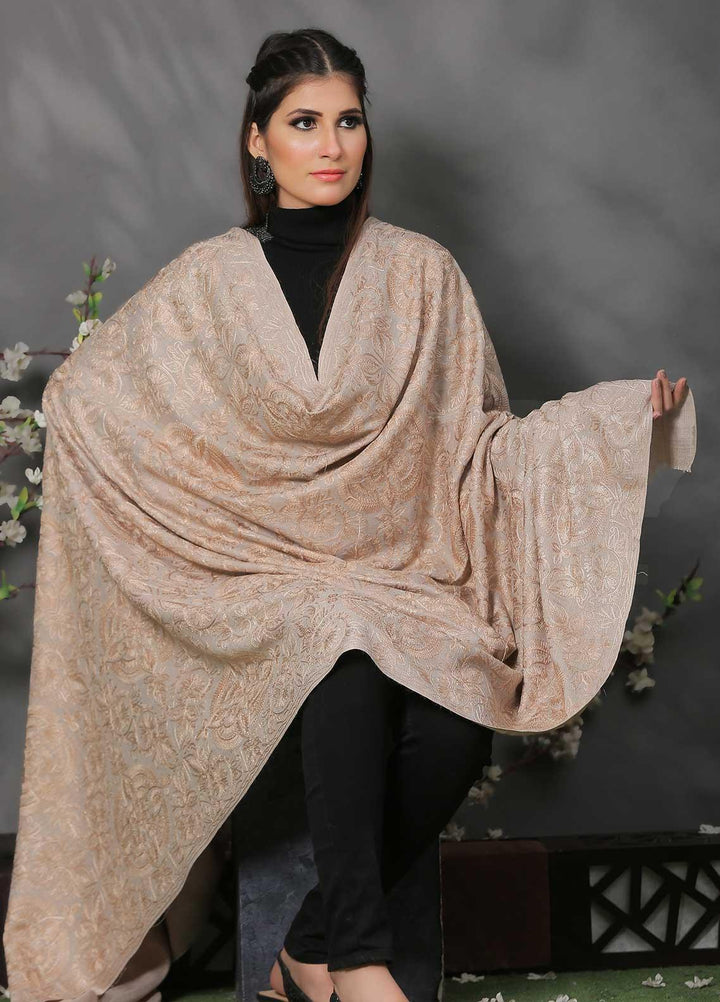 Sanaulla Exclusive Range Pashmina Shawl SU21PP AKP-25 Beige-2 Pure Pashmina Shawls