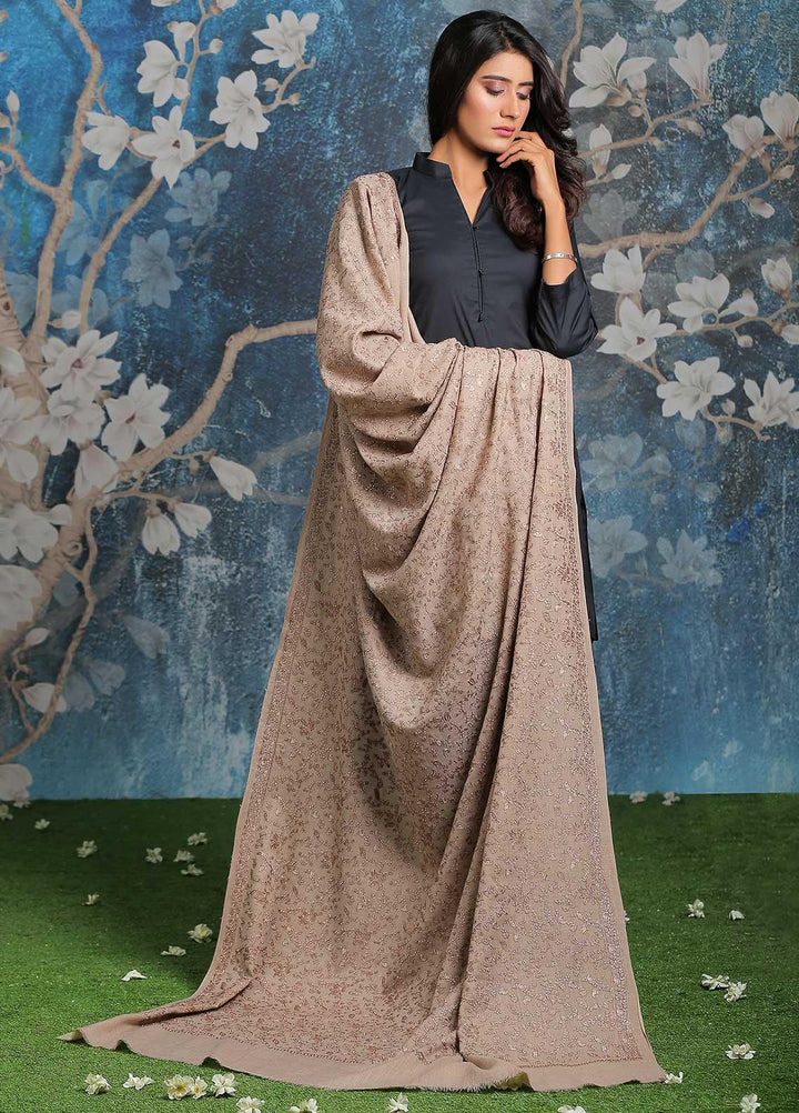 Sanaulla Exclusive Range Embroidered Pashmina  Shawl AKP-11 Fawn-5 - Pashmina Shawls