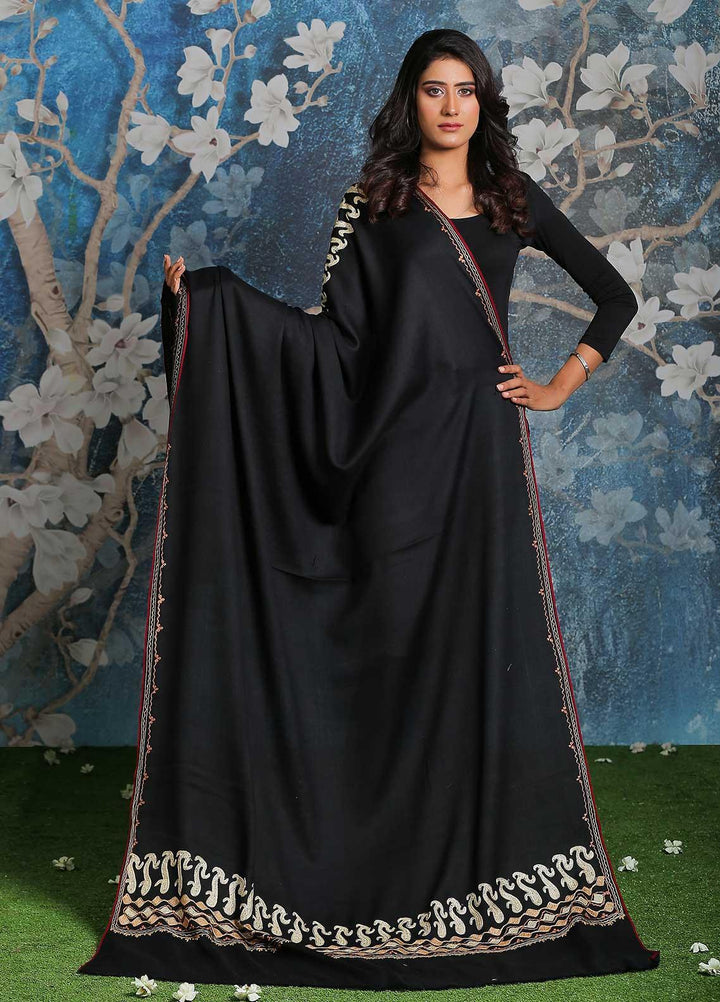 Sanaulla Exclusive Range Embroidered Pashmina  Shawl MIR-23 Black 1 - Pashmina Shawls