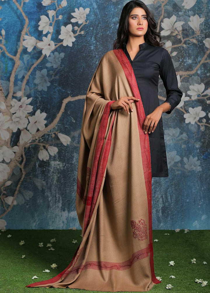 Sanaulla Exclusive Range Embroidered Pashmina  Shawl MIR-42 Brown 1 - Pashmina Shawls