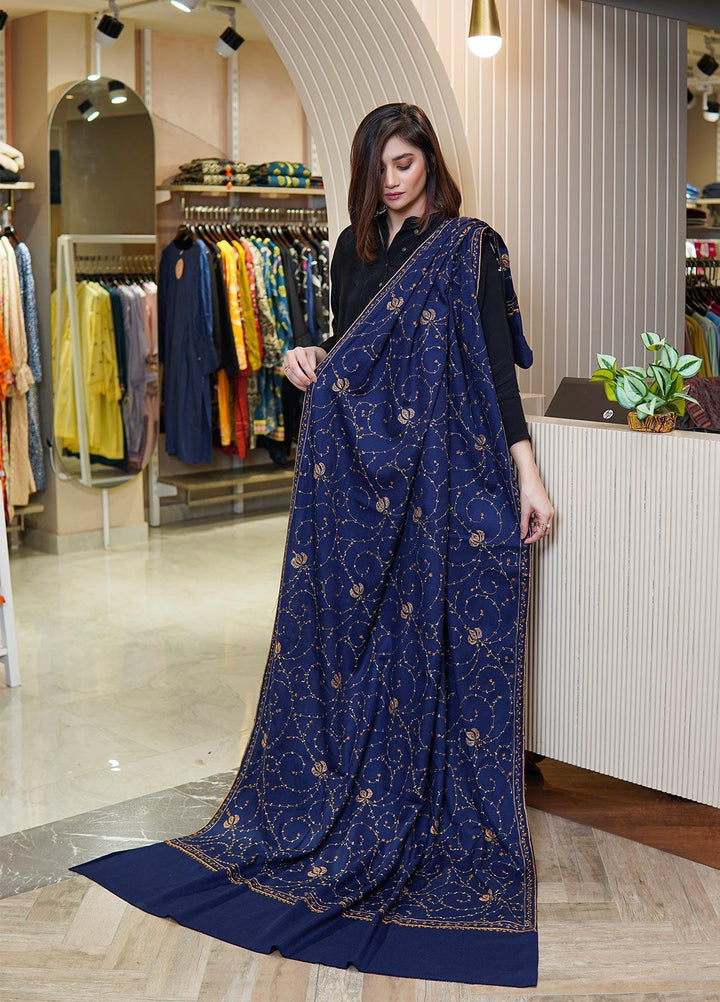 Sanaulla Exclusive Range  Pashmina  Shawls MAMA-17 Blue-3 - Pashmina Shawls