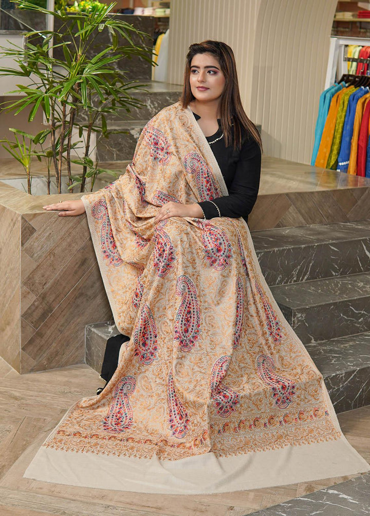 Sanaulla Exclusive Range  Pashmina  Shawls Mh Burfi Um Fine KPS-15 Fawn-01  - Pashmina Shawls
