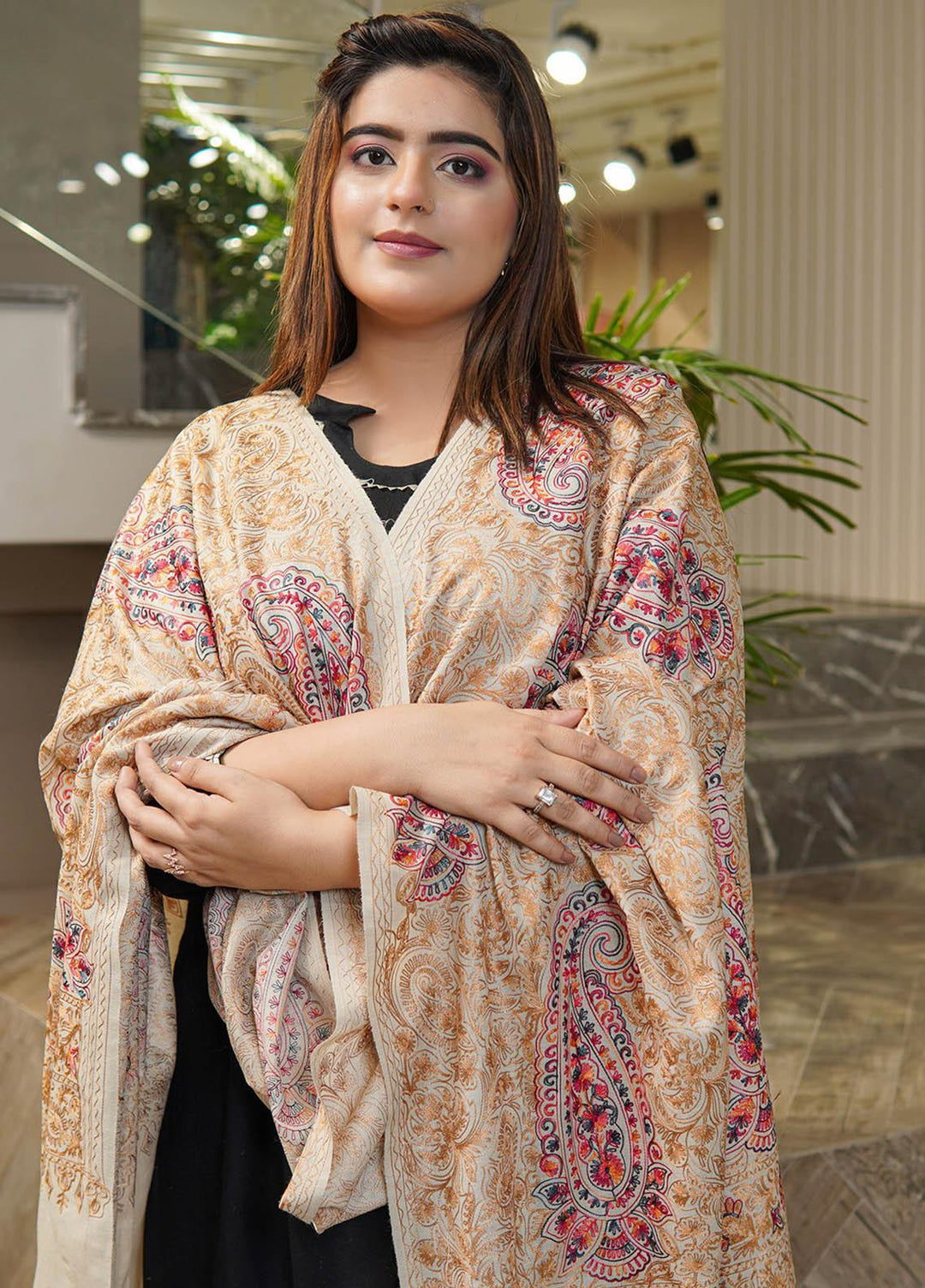 Sanaulla Exclusive Range  Pashmina  Shawls Mh Burfi Um Fine KPS-15 Fawn-01  - Pashmina Shawls