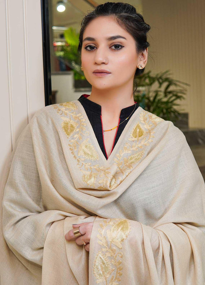 Sanaulla Exclusive Range  Pashmina  Shawls MAMA-26 Off White-2 - Pashmina Shawls