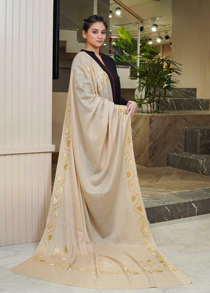 Sanaulla Exclusive Range  Pashmina  Shawls MAMA-26 Off White-2 - Pashmina Shawls