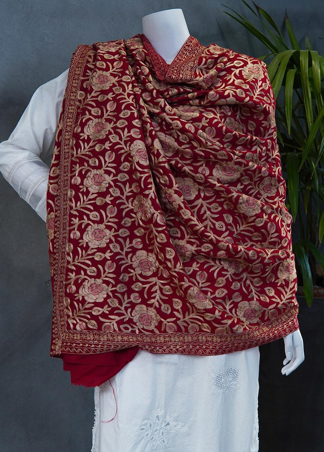Sanaulla Exclusive Range  Pashmina  Shawls MAMA-36 Red-2 - Pashmina Shawls