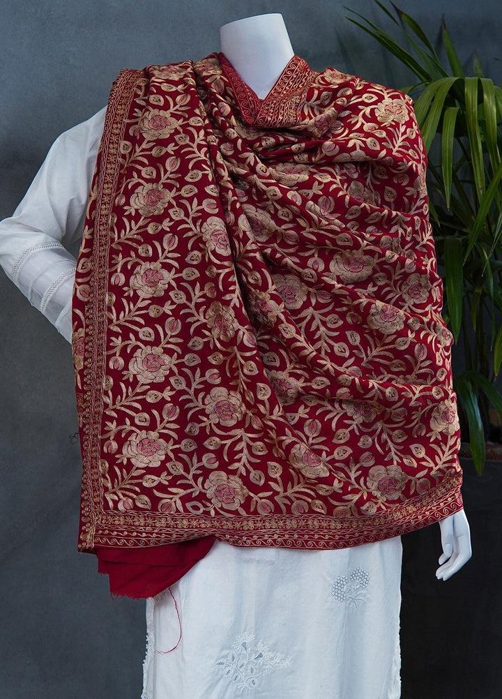 Sanaulla Exclusive Range  Pashmina  Shawls MAMA-36 Red-2 - Pashmina Shawls