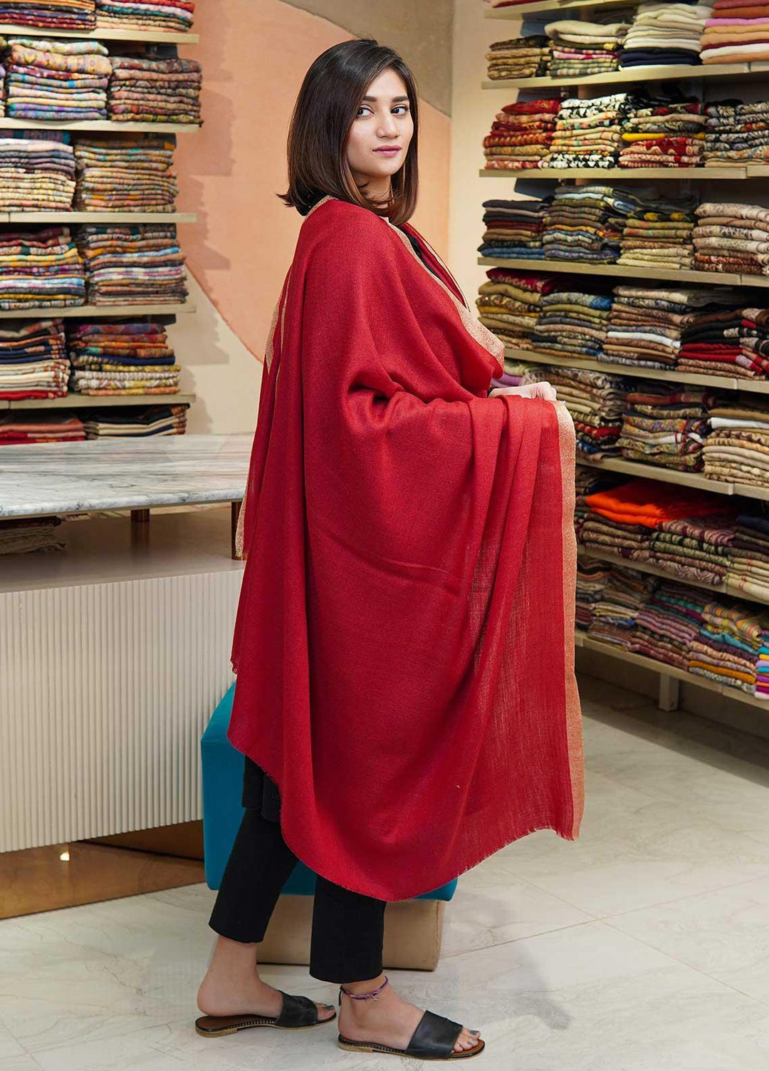 Sanaulla Exclusive Range  Pashmina  Shawls MAMA-41 Red - Pashmina Shawls