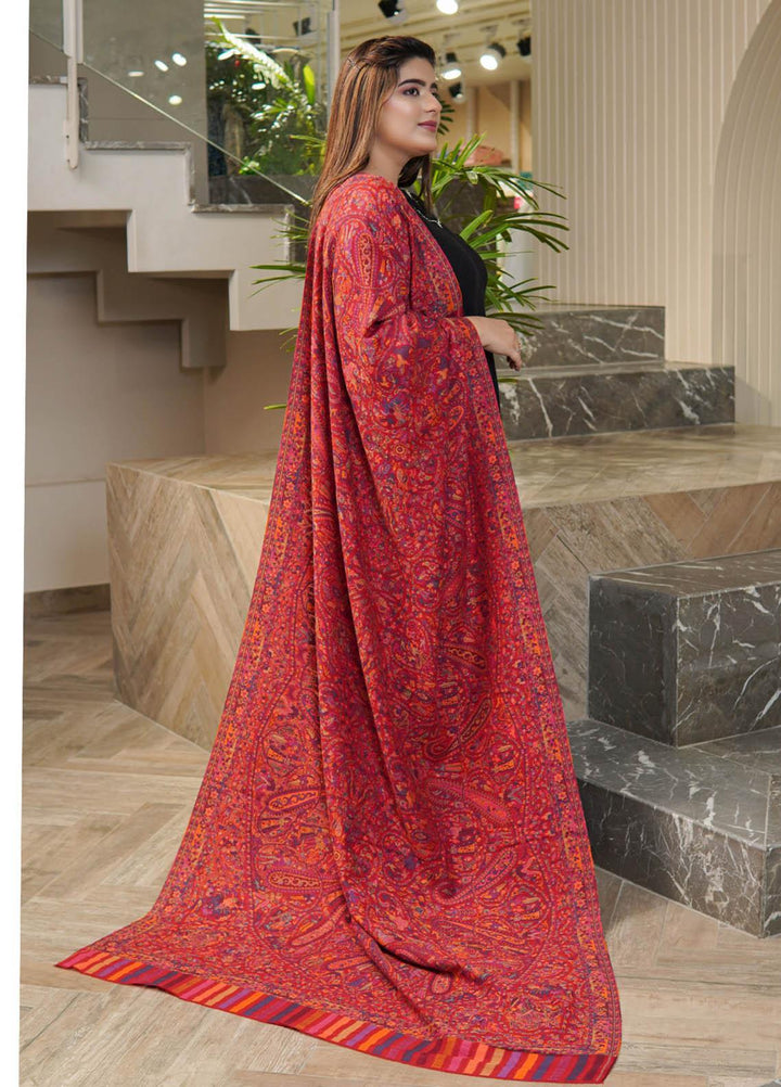 Sanaulla Exclusive Range  Pashmina  Shawls MAMA-08 Red      - Pashmina Shawls