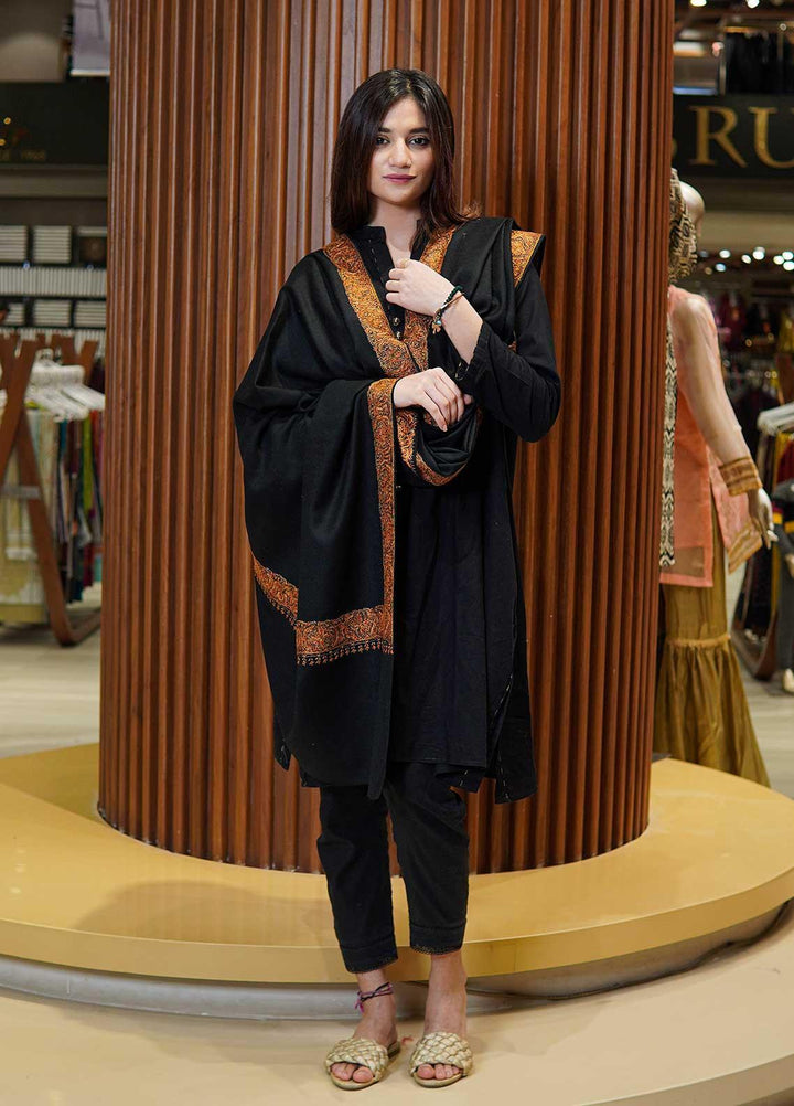 Sanaulla Exclusive Range  Pashmina  Shawls MAMA-16 Black-2 - Pashmina Shawls