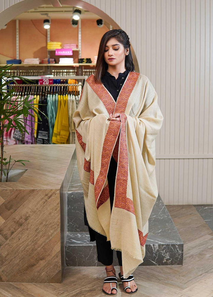 Sanaulla Exclusive Range  Pashmina  Shawls MAMA-31 Fawn-3 - Pashmina Shawls