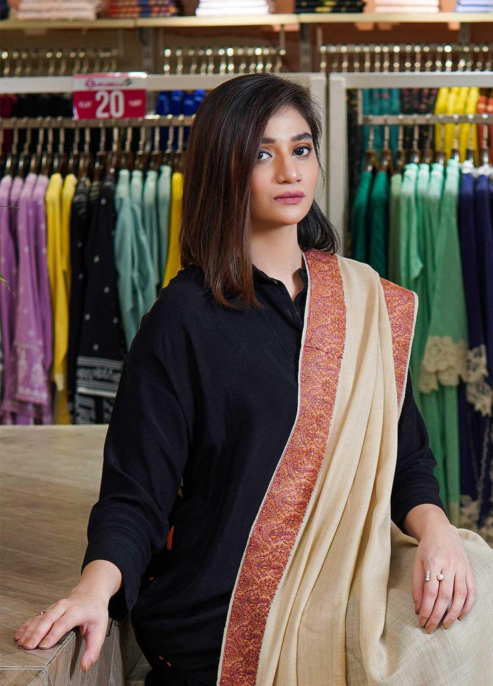 Sanaulla Exclusive Range  Pashmina  Shawls MAMA-31 Fawn-3 - Pashmina Shawls