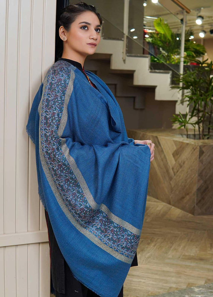 Sanaulla Exclusive Range  Pashmina  Shawls MAMA-44 Blue-3 - Pashmina Shawls