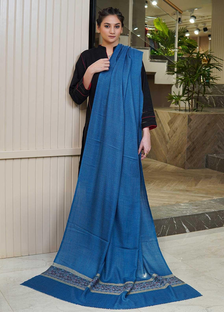 Sanaulla Exclusive Range  Pashmina  Shawls MAMA-44 Blue-3 - Pashmina Shawls