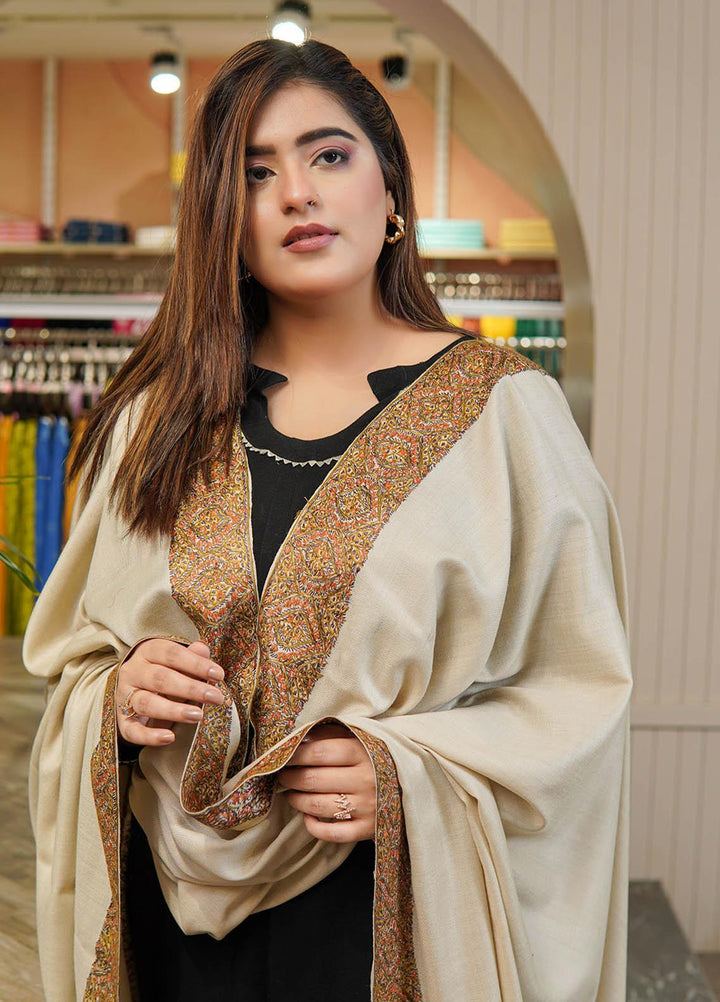 Sanaulla Exclusive Range  Pashmina  Shawls Top Dour DD KPS-17 Fawn-03   - Pashmina Shawls