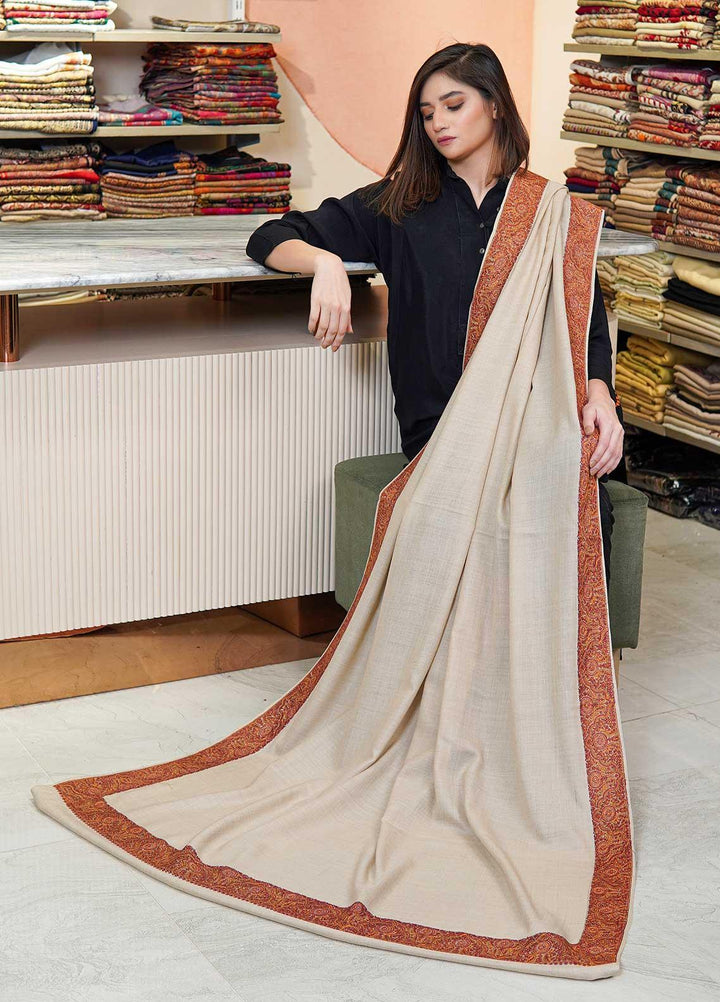 Sanaulla Exclusive Range  Pashmina  Shawls MAMA-31 Fawn-4 - Pashmina Shawls