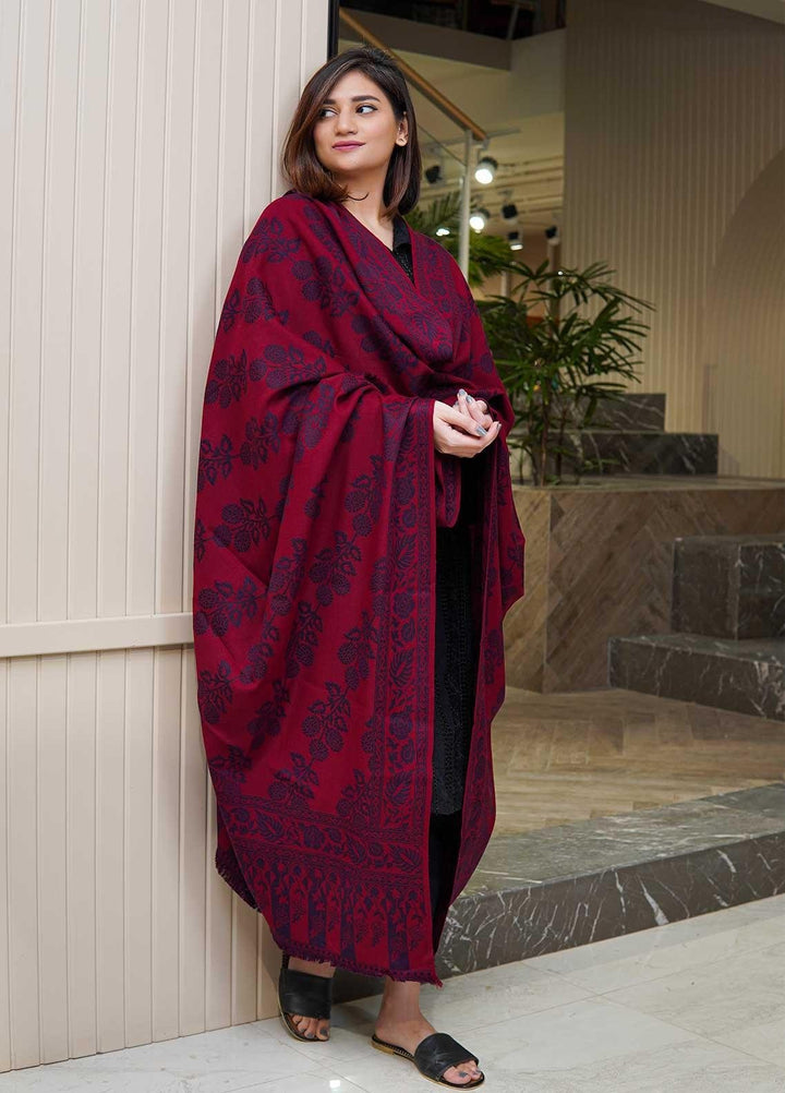 Sanaulla Exclusive Range  Pashmina  Shawls MAMA-48 Maroon-2 - Pashmina Shawls
