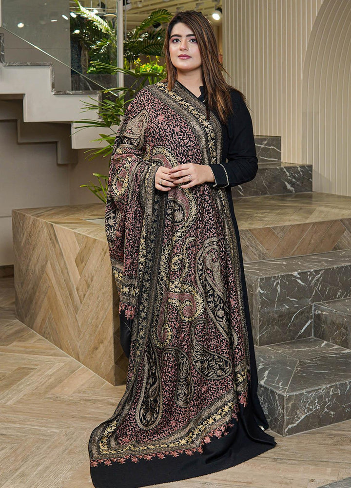 Sanaulla Exclusive Range  Pashmina  Shawls Arri Jaal Kunj Tilla KPS-10 Black  - Pashmina Shawls