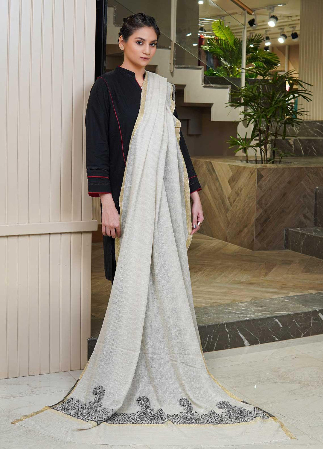 Sanaulla Exclusive Range  Pashmina  Shawls MAMA-44 Fawn - Pashmina Shawls