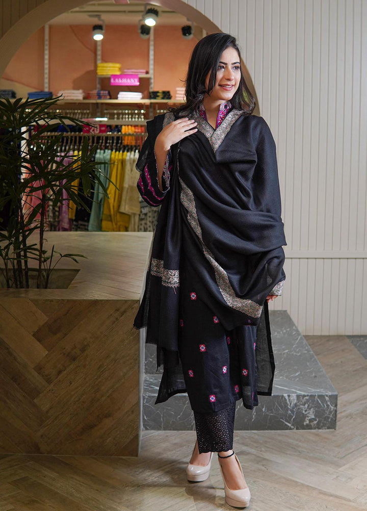 Sanaulla Exclusive Range  Pashmina  Shawls MAMA-16 Black-5 - Pashmina Shawls