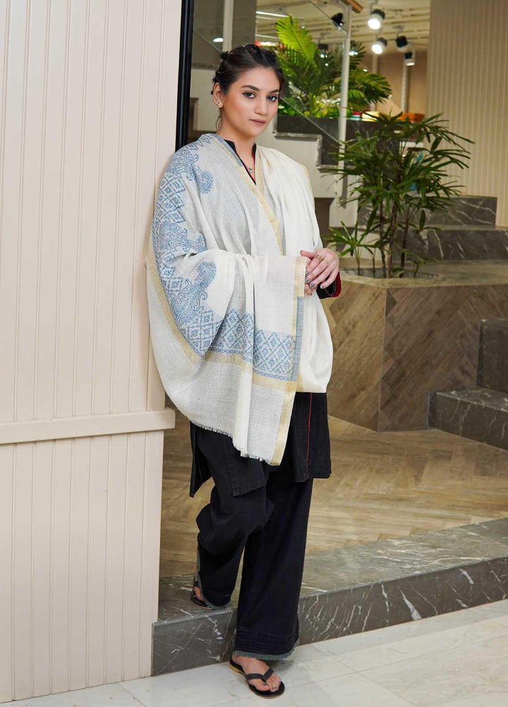 Sanaulla Exclusive Range  Pashmina  Shawls MAMA-44 Off White - Pashmina Shawls