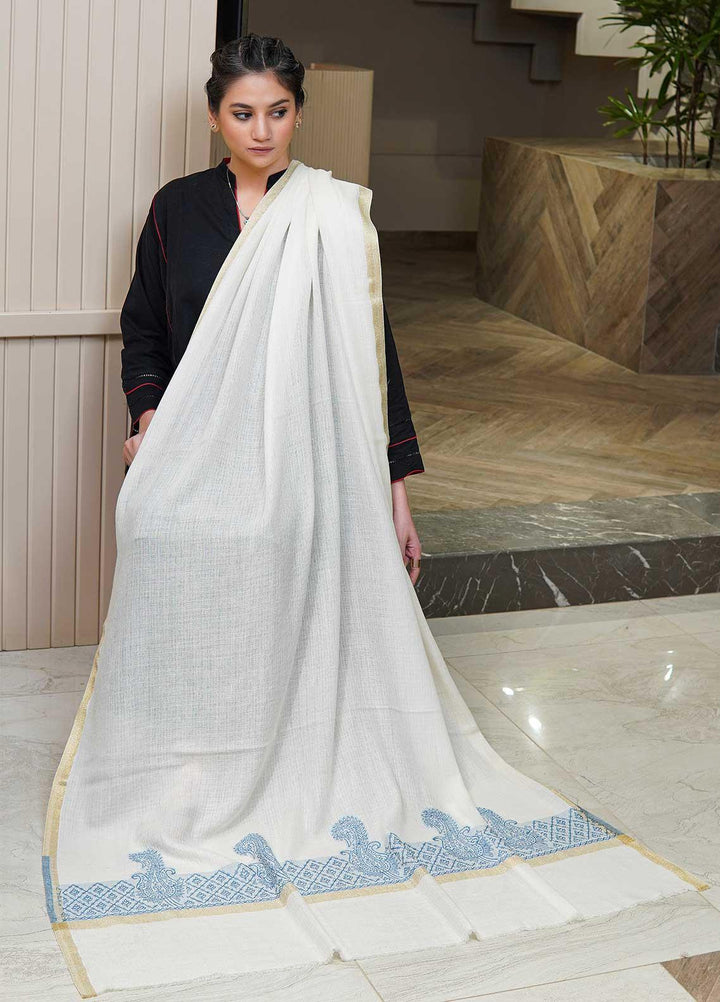 Sanaulla Exclusive Range  Pashmina  Shawls MAMA-44 Off White - Pashmina Shawls