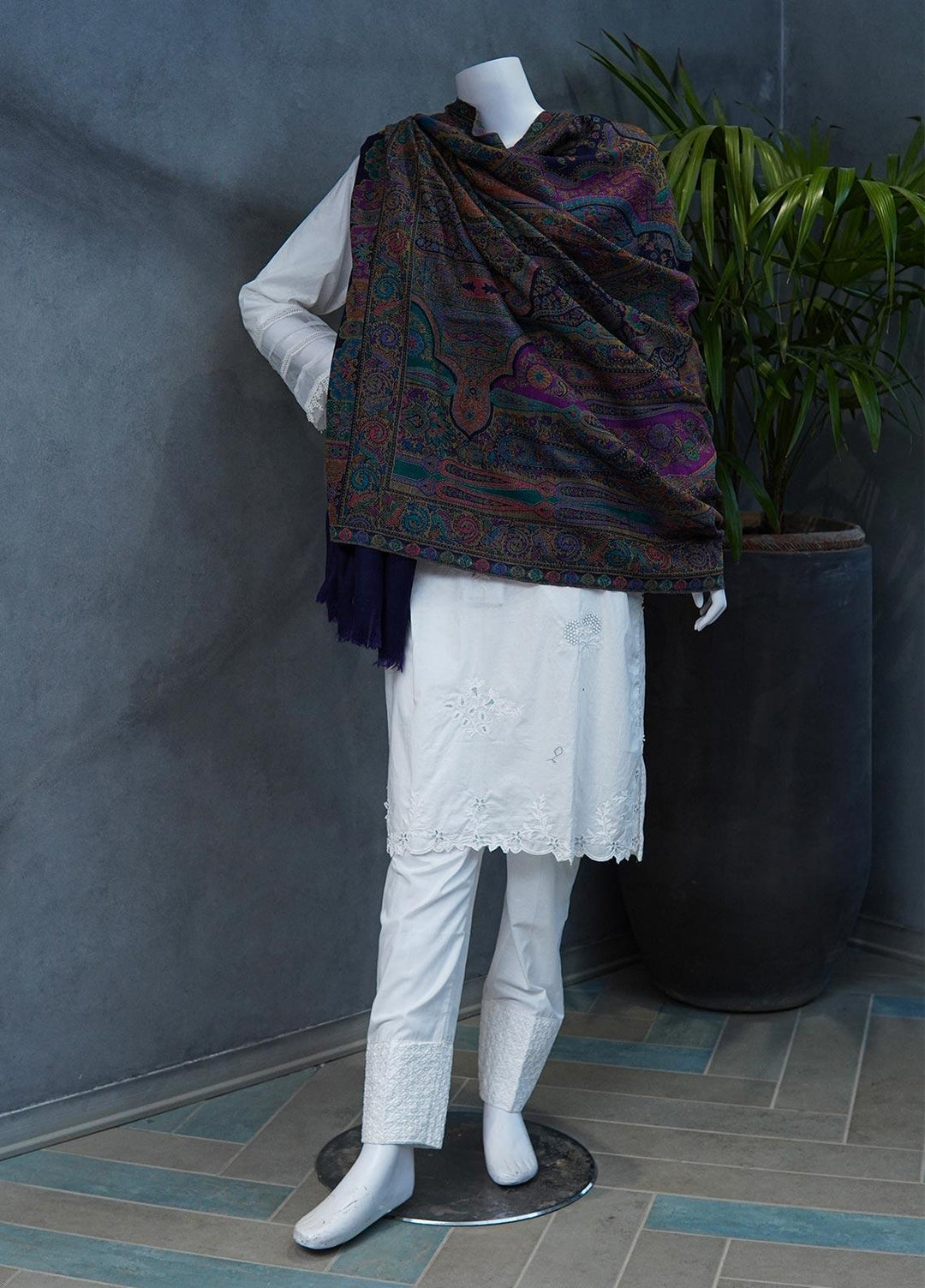 Sanaulla Exclusive Range  Jamawar  Shawls MAMA-42 Blue-2 - Pashmina Shawls