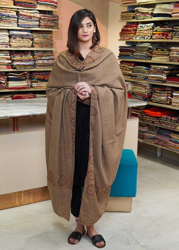 Sanaulla Exclusive Range  Pashmina  Shawls MAMA-51 Brown-3 - Pashmina Shawls