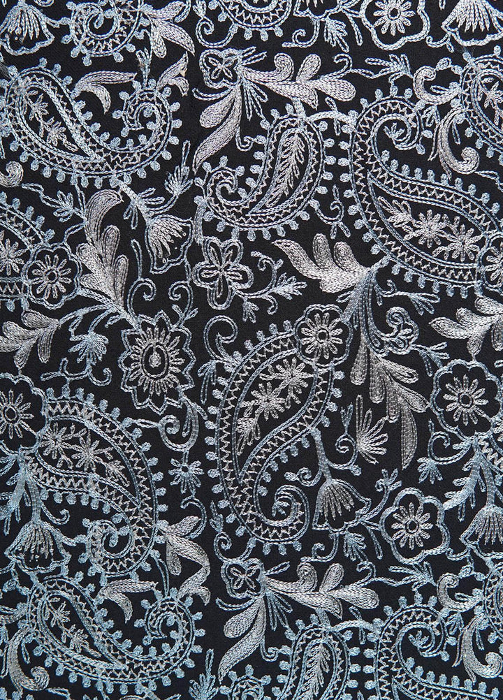 Sanaulla Exclusive Range  Pashmina  Shawls Nalki Flower Boder Jaal KPS-47 Black-01  - Pashmina Shawls
